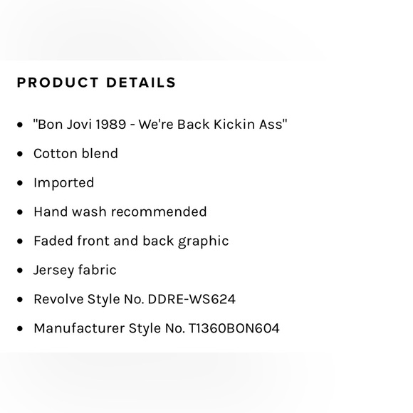 Daydreamer Bon Jovi 1989 Tour Tee Vintage Black Sz 2X NEW NWT Band Tee Revolve - Picture 7 of 7